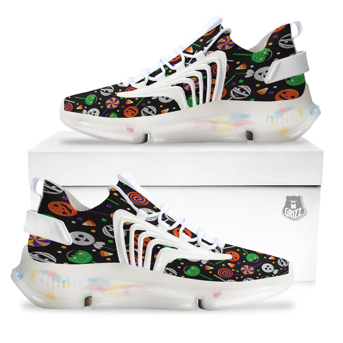 Candy Monsters Halloween Print Pattern White Gym Shoes-grizzshop