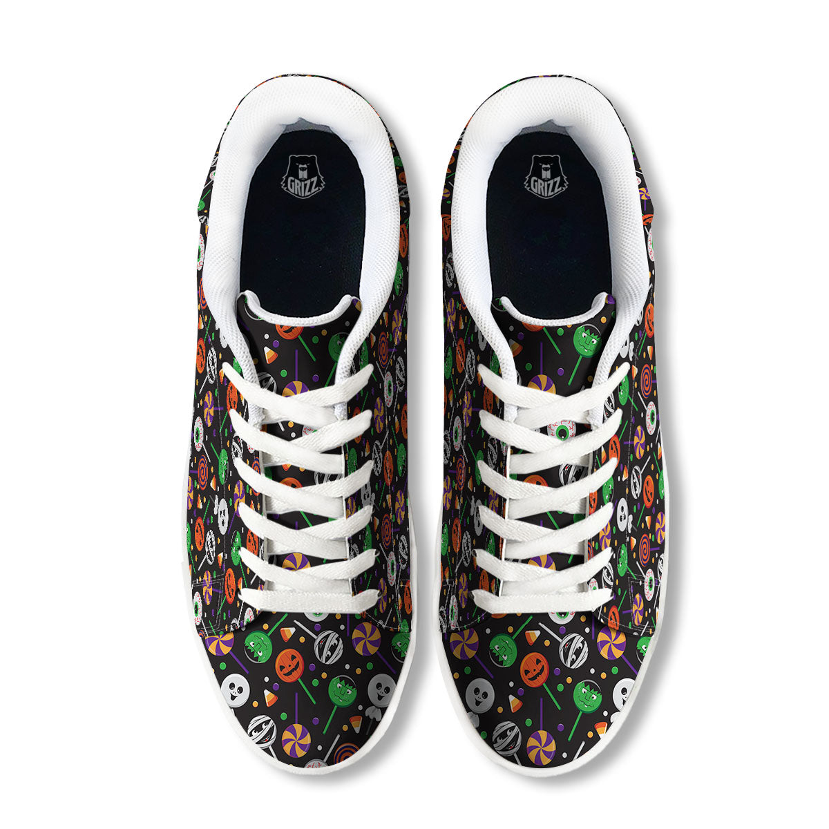Candy Monsters Halloween Print Pattern White Low Top Sneakers-grizzshop
