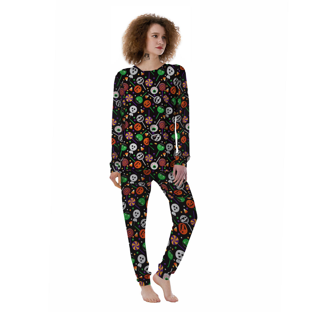 Candy Monsters Halloween Print Pattern Women's Pajamas-grizzshop