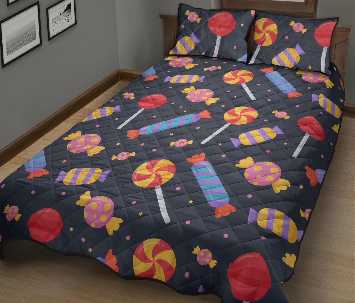 Candy Pattern Print Bed Set Quilt-grizzshop