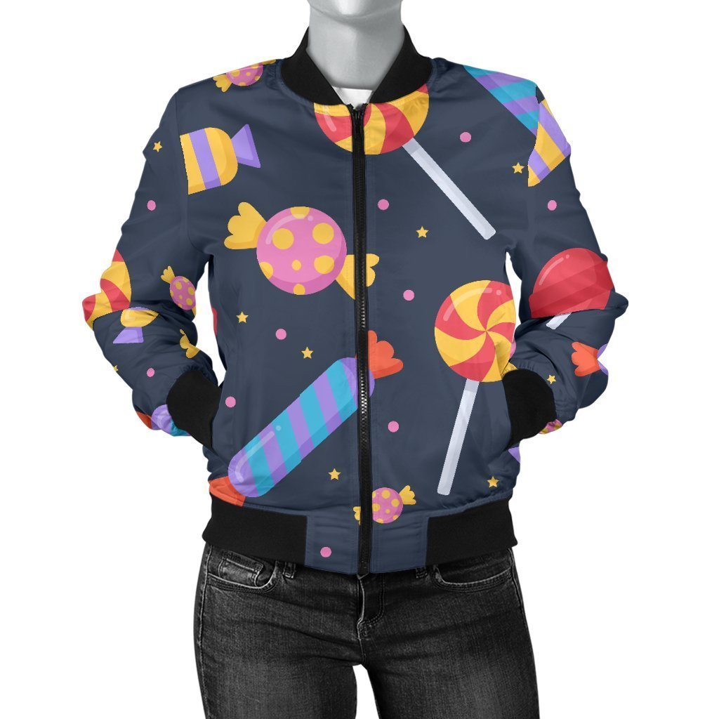 Candy Pattern Print Women Casual Bomber Jacket-grizzshop