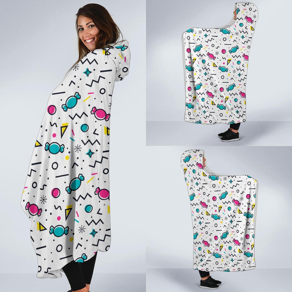 Candy Print Pattern Hooded Blanket-grizzshop