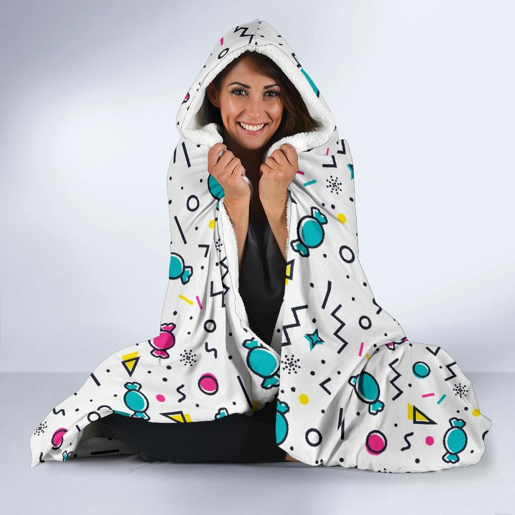 Candy Print Pattern Hooded Blanket-grizzshop