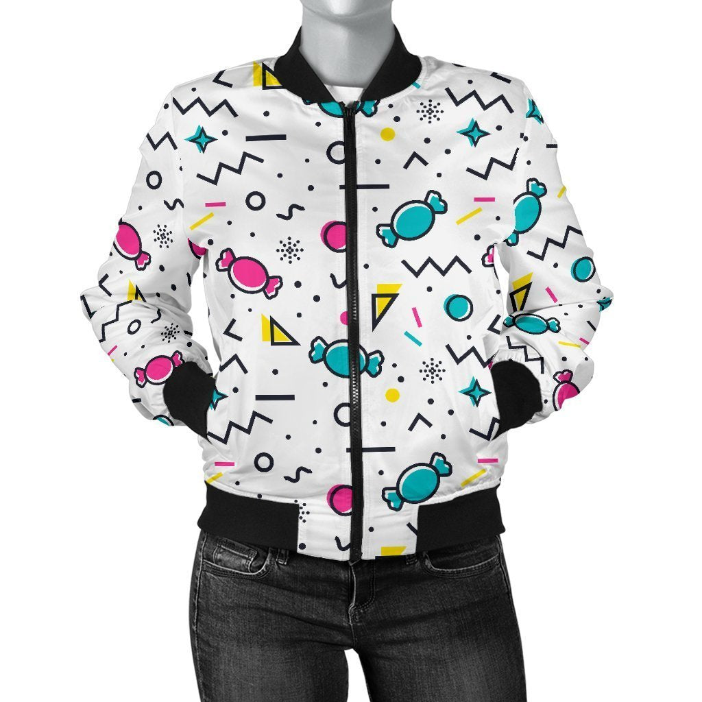 Candy Print Pattern Women Casual Bomber Jacket-grizzshop