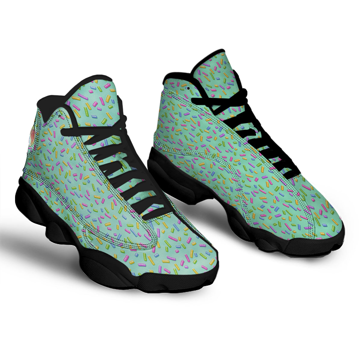 Candy Sprinkles Green Sweet Print Pattern Black Basketball Shoes-grizzshop