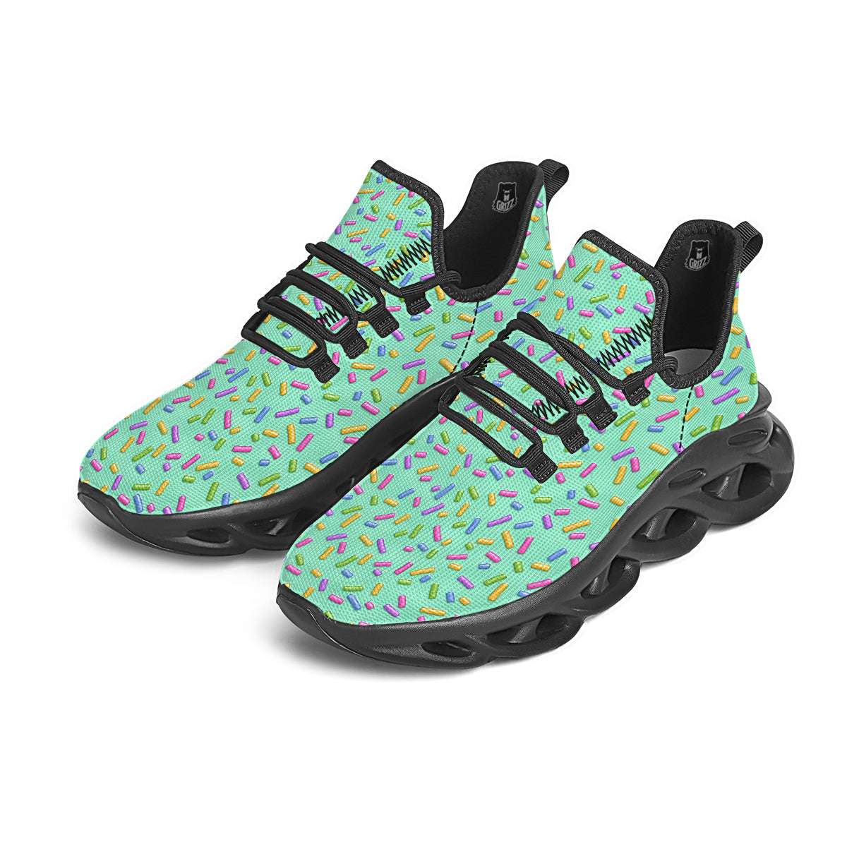 Candy Sprinkles Green Sweet Print Pattern Black Running Shoes-grizzshop
