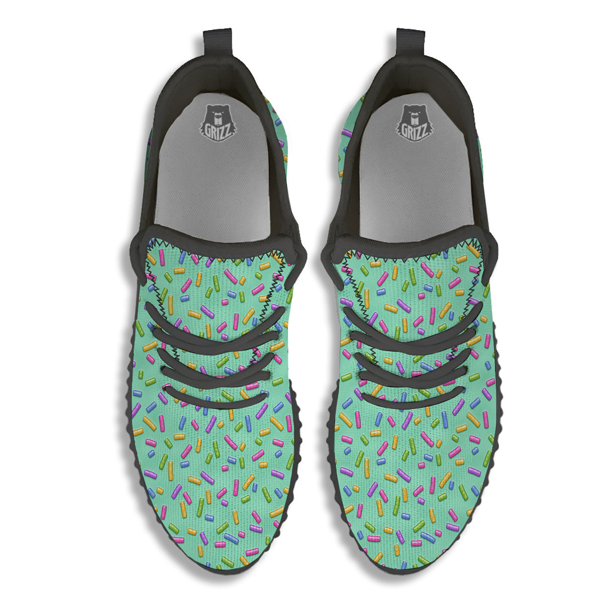 Candy Sprinkles Green Sweet Print Pattern Black Walking Shoes-grizzshop