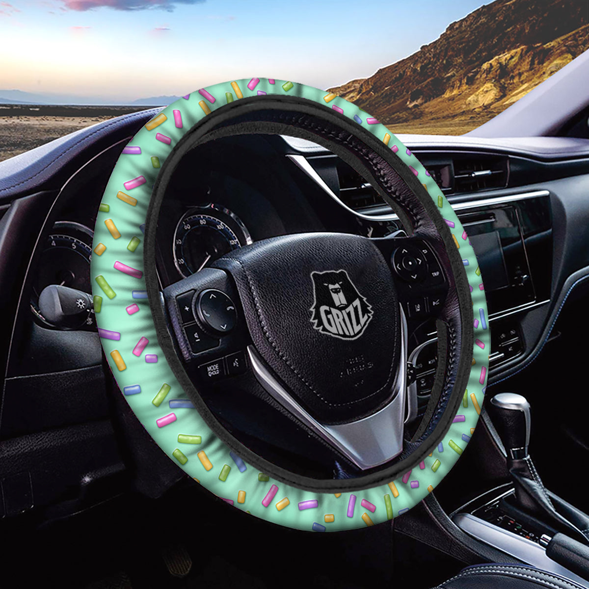 Candy Sprinkles Green Sweet Print Pattern Car Steering Wheel Cover-grizzshop