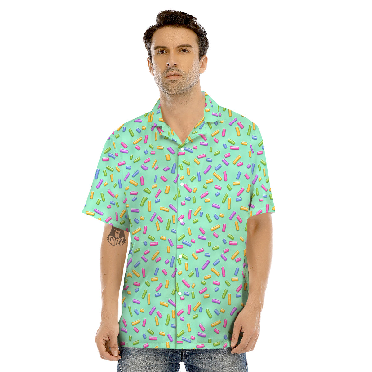 Candy Sprinkles Green Sweet Print Pattern Men's Hawaiian Shirt-grizzshop