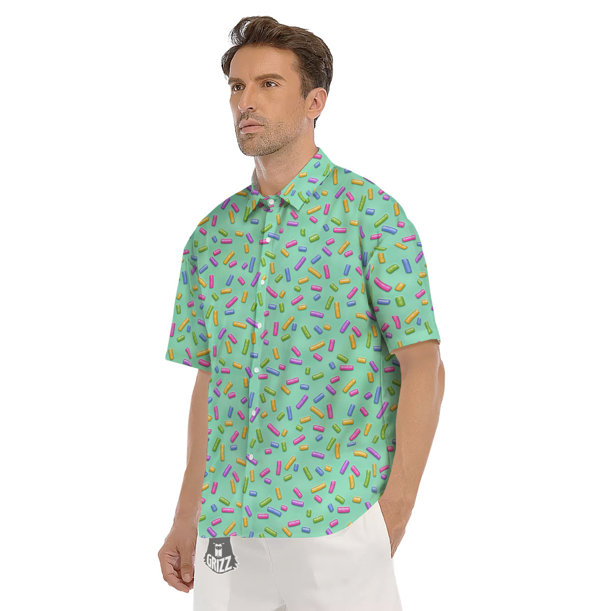 Candy Sprinkles Green Sweet Print Pattern Men's Short Sleeve Shirts-grizzshop