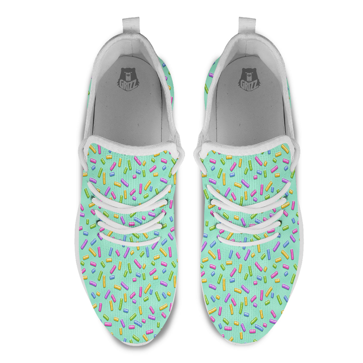 Candy Sprinkles Green Sweet Print Pattern White Athletic Shoes-grizzshop