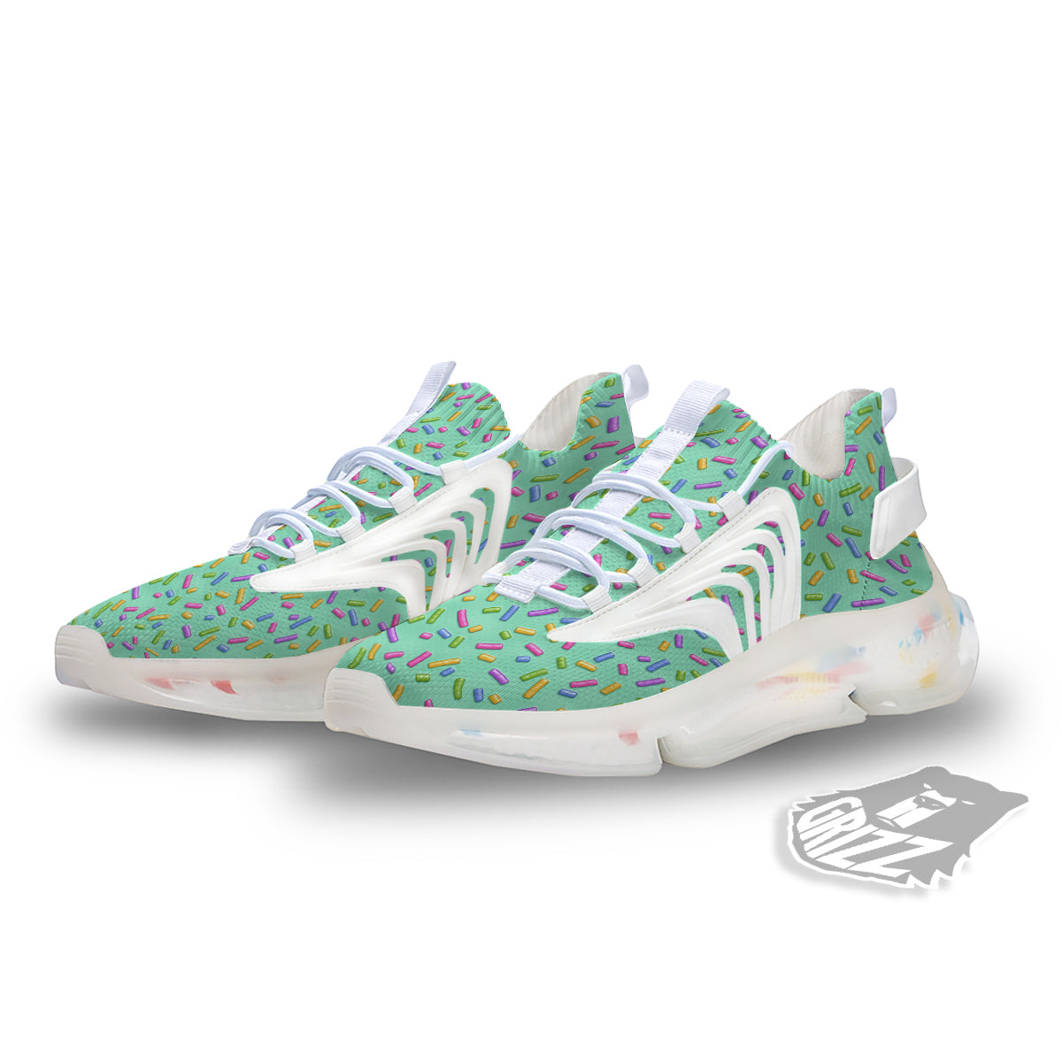 Candy Sprinkles Green Sweet Print Pattern White Gym Shoes-grizzshop
