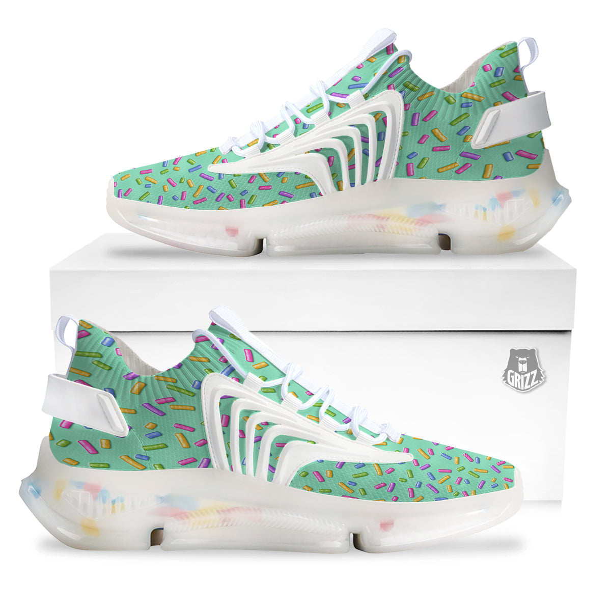 Candy Sprinkles Green Sweet Print Pattern White Gym Shoes-grizzshop
