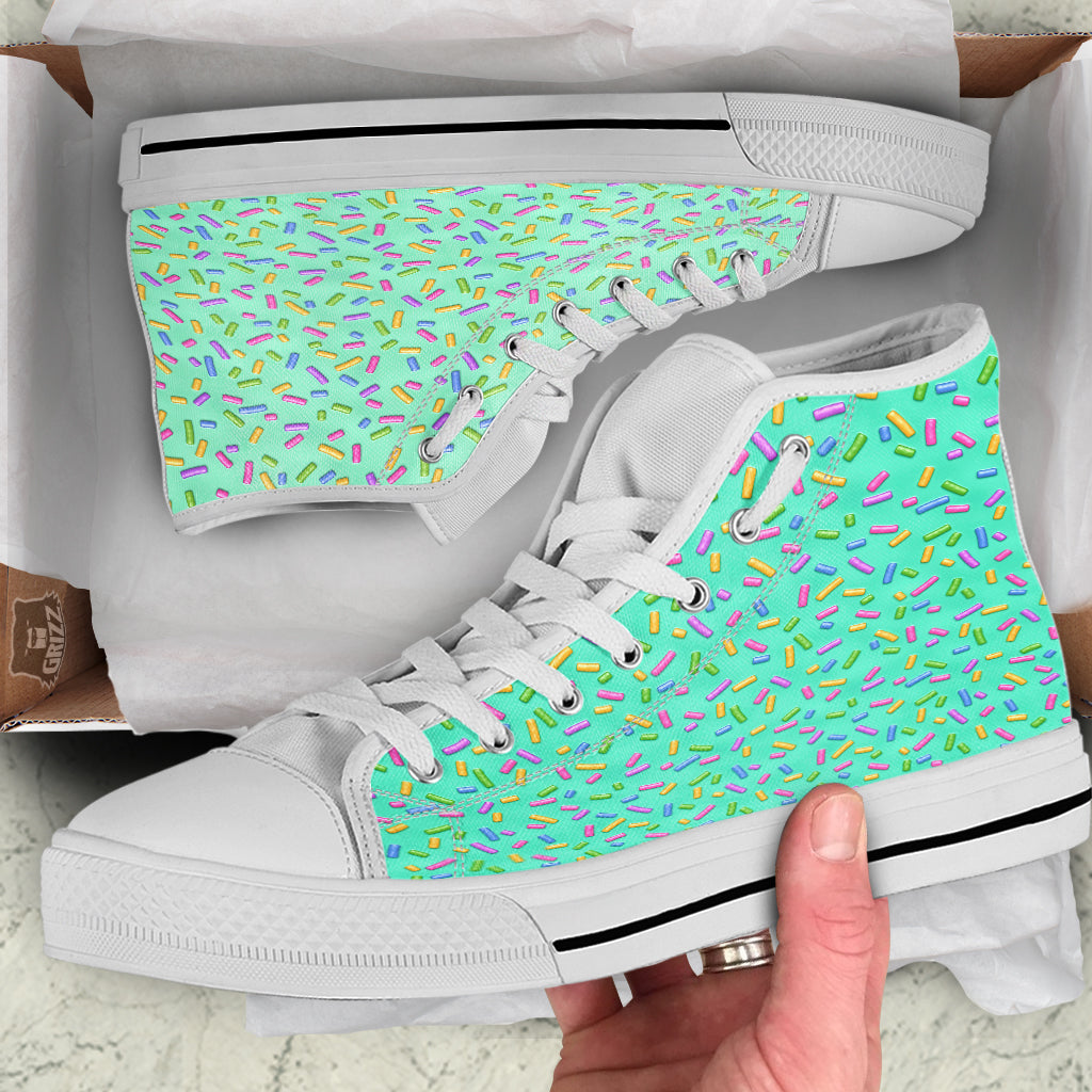 Candy Sprinkles Green Sweet Print Pattern White High Top Shoes-grizzshop
