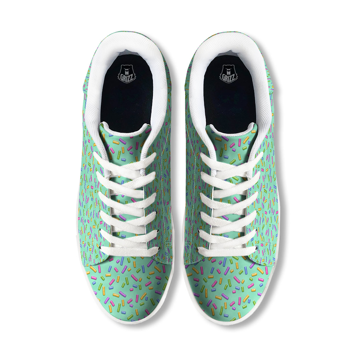 Candy Sprinkles Green Sweet Print Pattern White Low Top Sneakers-grizzshop