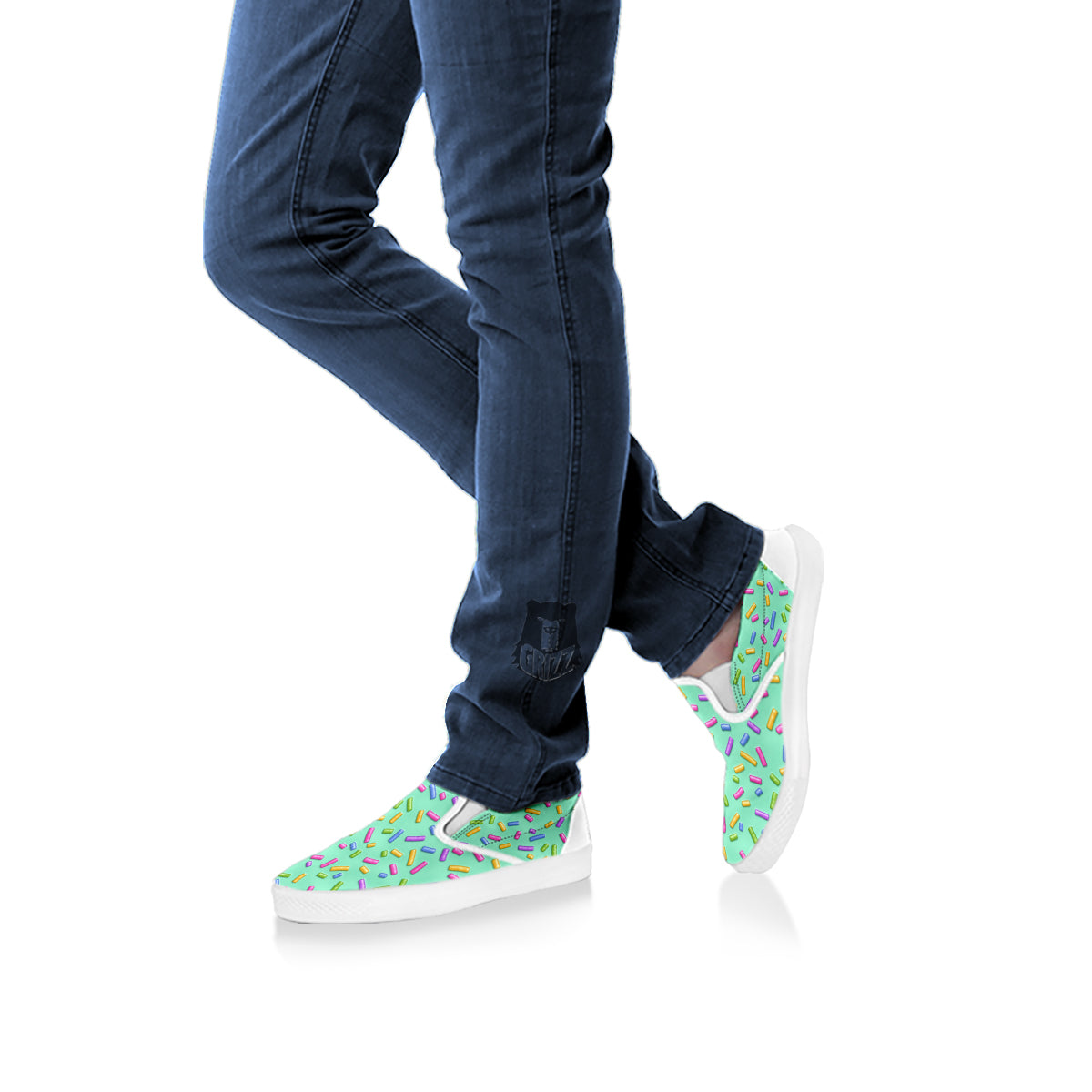 Candy Sprinkles Green Sweet Print Pattern White Slip On Shoes-grizzshop