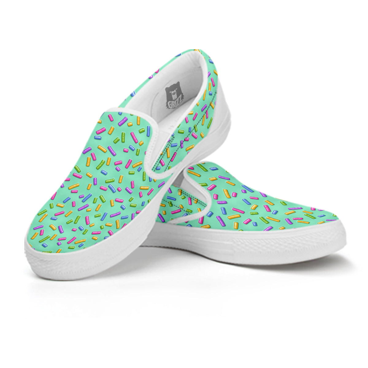 Candy Sprinkles Green Sweet Print Pattern White Slip On Shoes-grizzshop