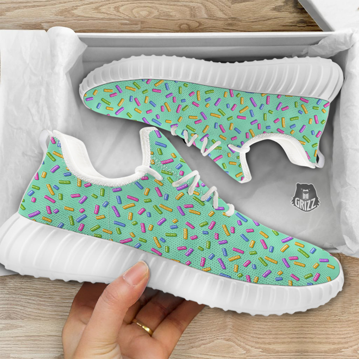 Candy Sprinkles Green Sweet Print Pattern White Walking Shoes-grizzshop