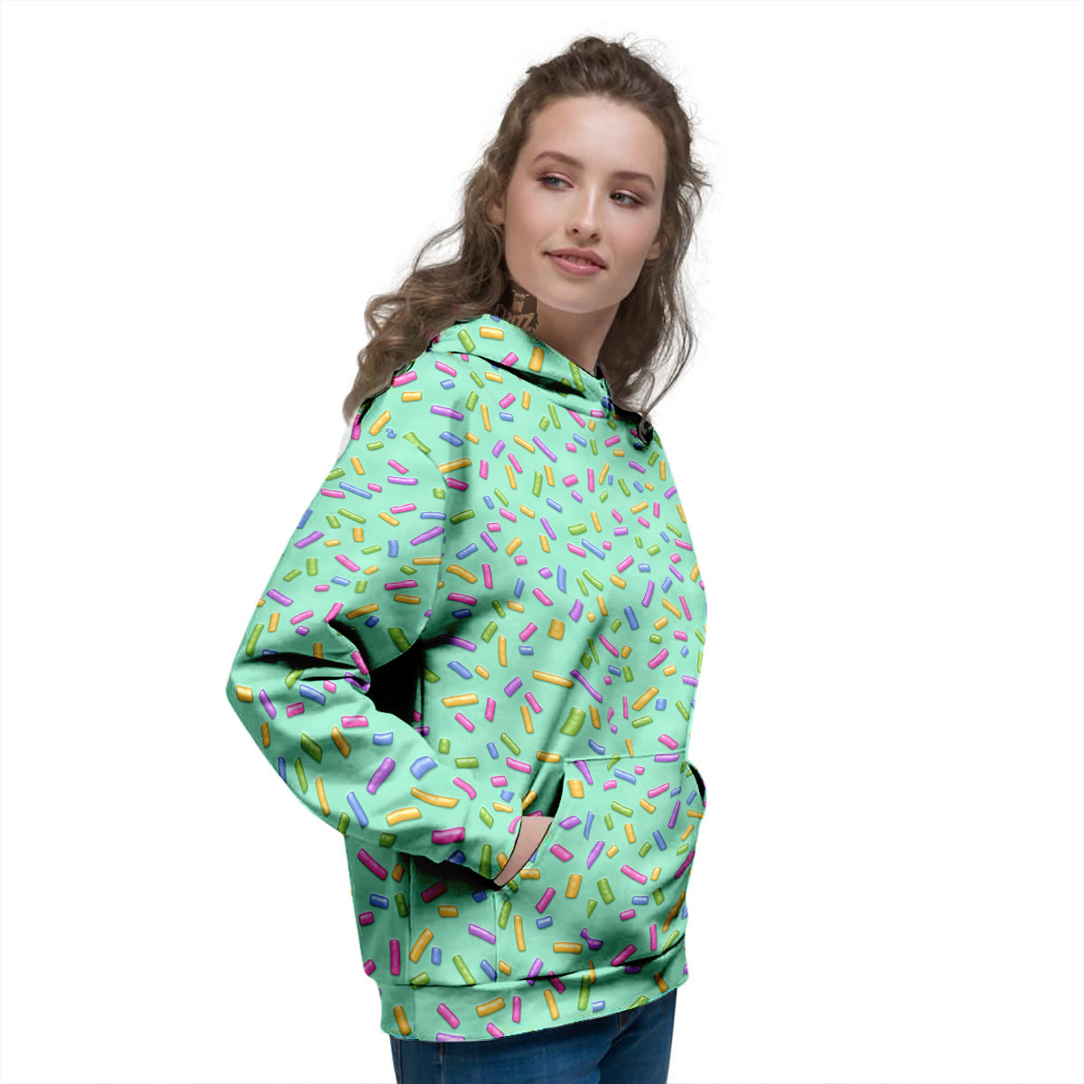 Candy Sprinkles Green Sweet Print Pattern Women's Hoodie-grizzshop