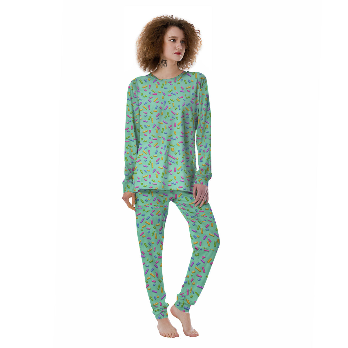 Candy Sprinkles Green Sweet Print Pattern Women's Pajamas-grizzshop