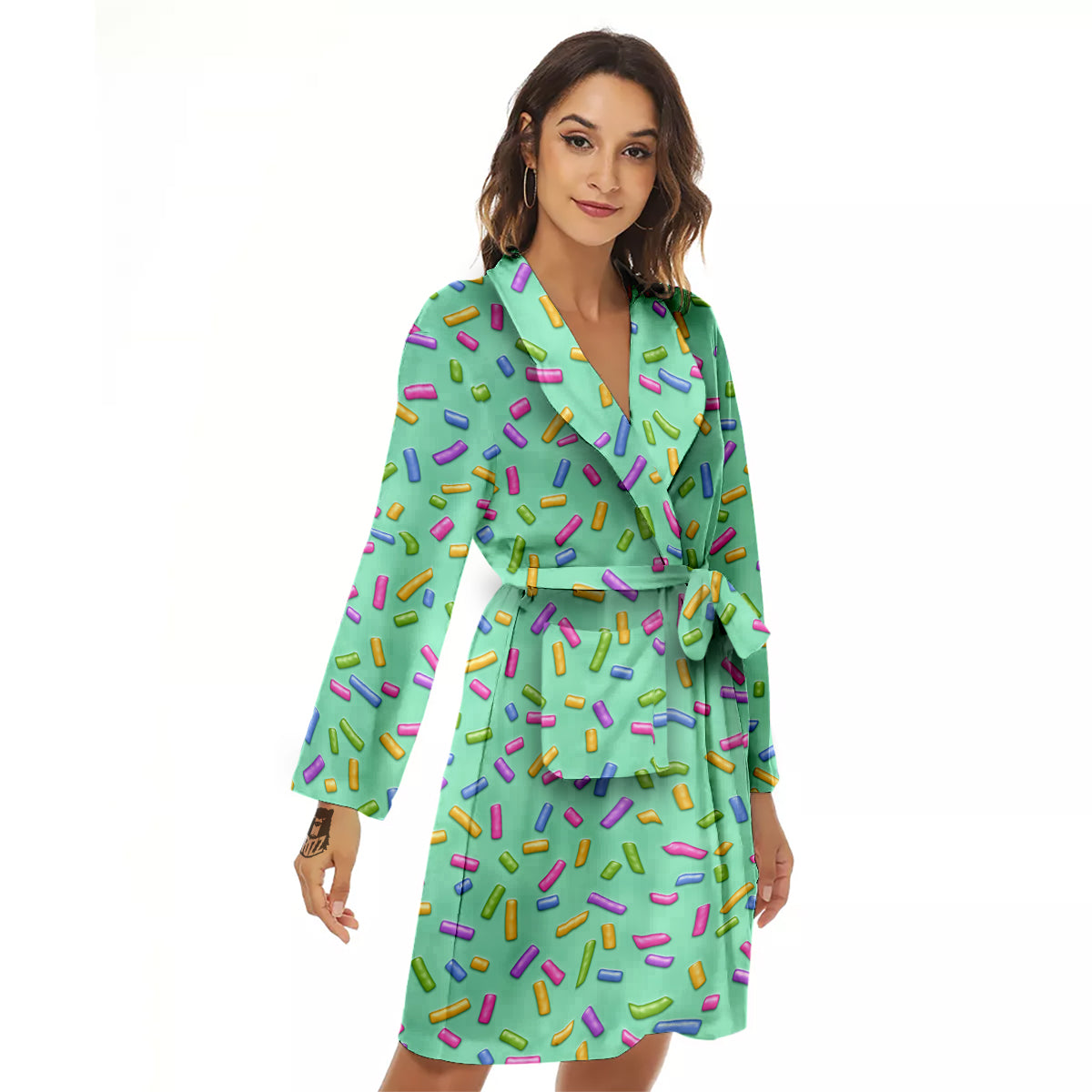 Candy Sprinkles Green Sweet Print Pattern Women's Robe-grizzshop