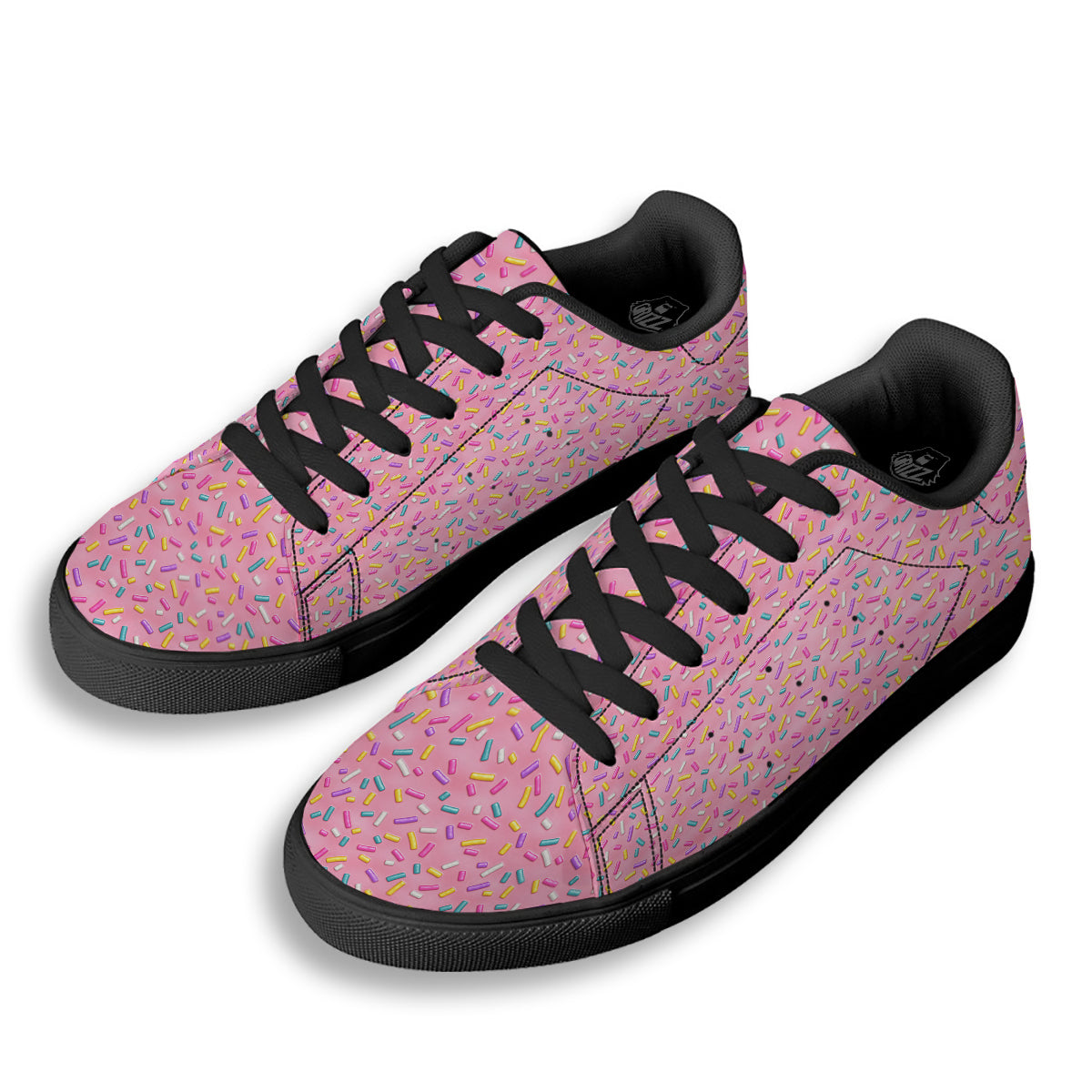 Candy Sprinkles Sweet Pink Print Pattern Black Low Top Sneakers-grizzshop