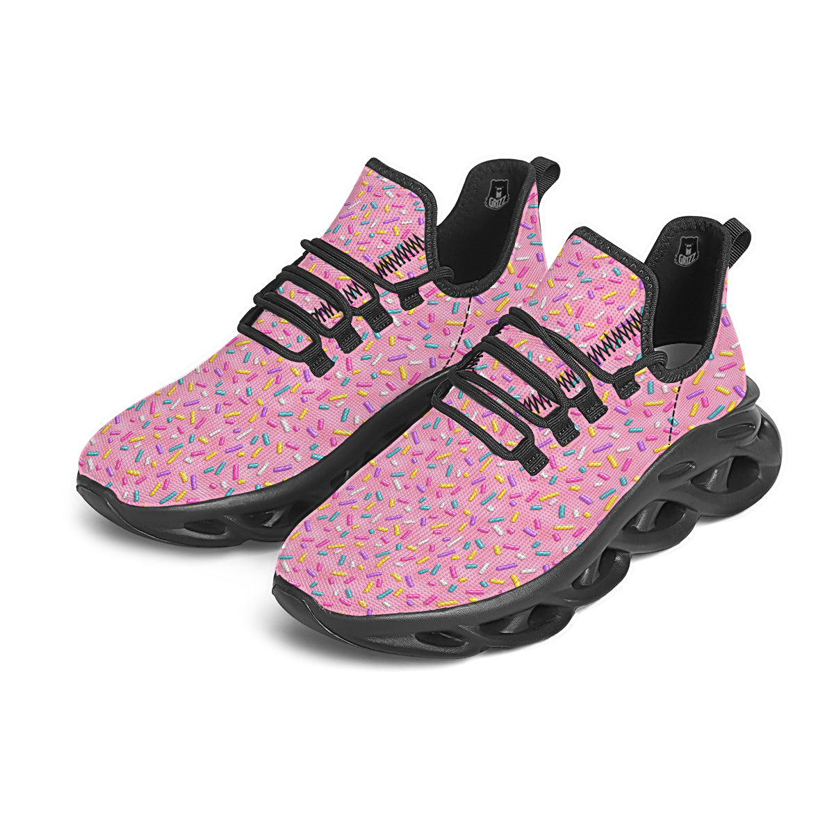 Candy Sprinkles Sweet Pink Print Pattern Black Running Shoes-grizzshop