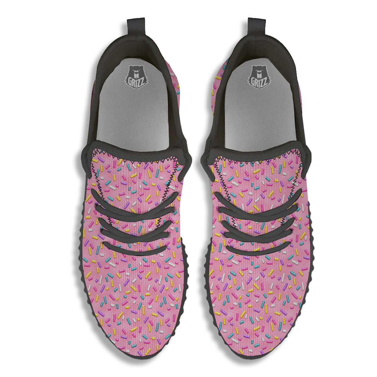 Candy Sprinkles Sweet Pink Print Pattern Black Walking Shoes-grizzshop