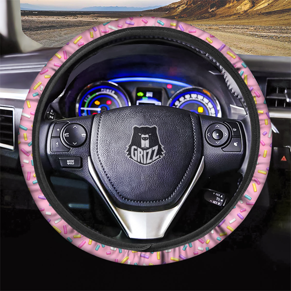Candy Sprinkles Sweet Pink Print Pattern Car Steering Wheel Cover-grizzshop
