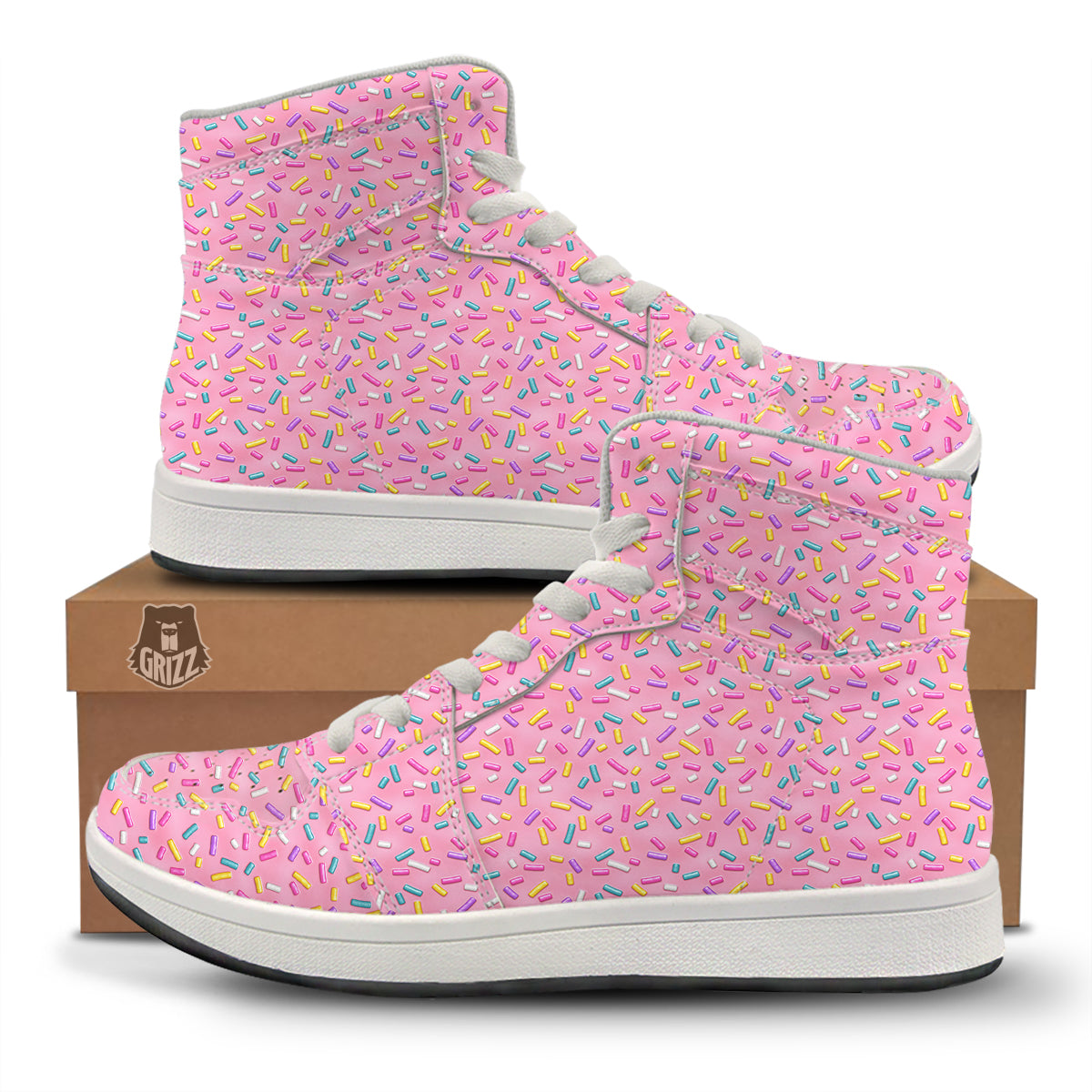 Candy Sprinkles Sweet Pink Print Pattern High Top Sneakers-grizzshop