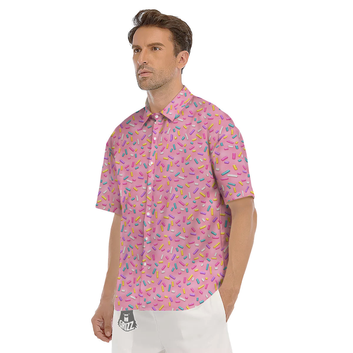 Candy Sprinkles Sweet Pink Print Pattern Men's Short Sleeve Shirts-grizzshop