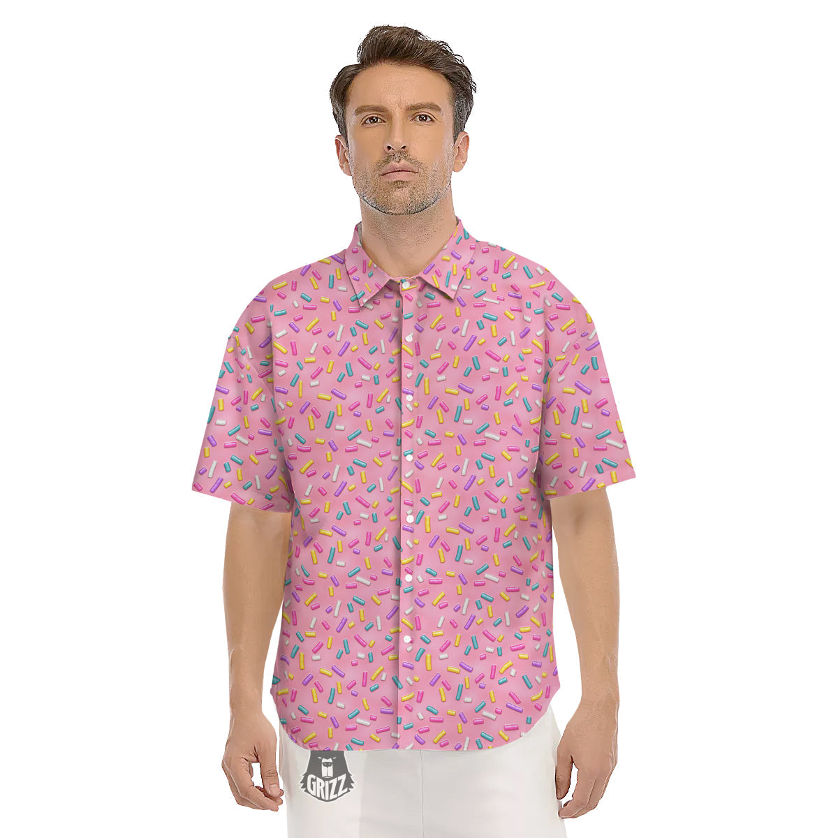 Candy Sprinkles Sweet Pink Print Pattern Men's Short Sleeve Shirts-grizzshop