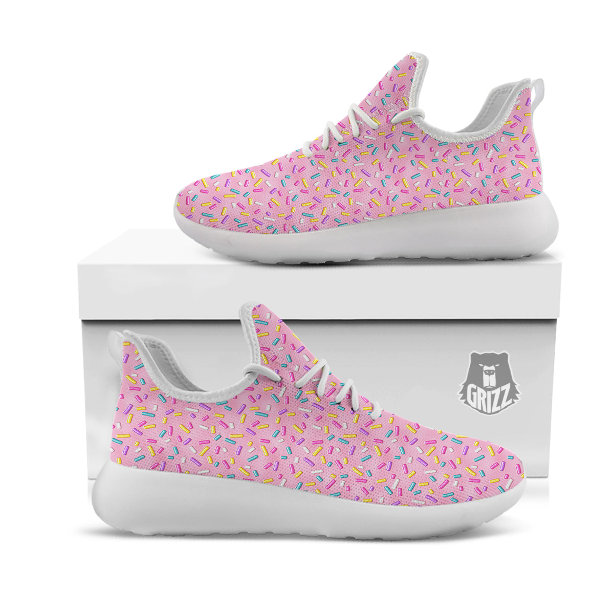 Candy Sprinkles Sweet Pink Print Pattern White Athletic Shoes-grizzshop