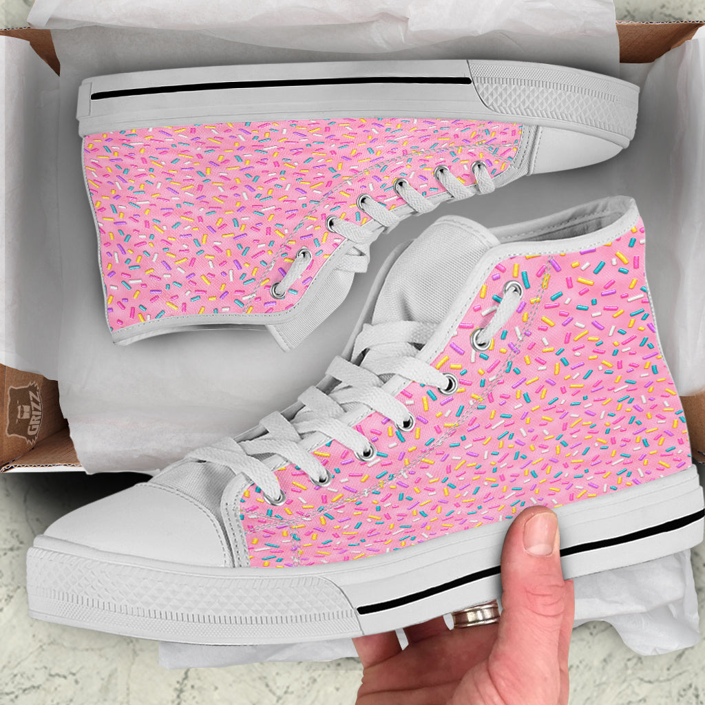 Candy Sprinkles Sweet Pink Print Pattern White High Top Shoes-grizzshop