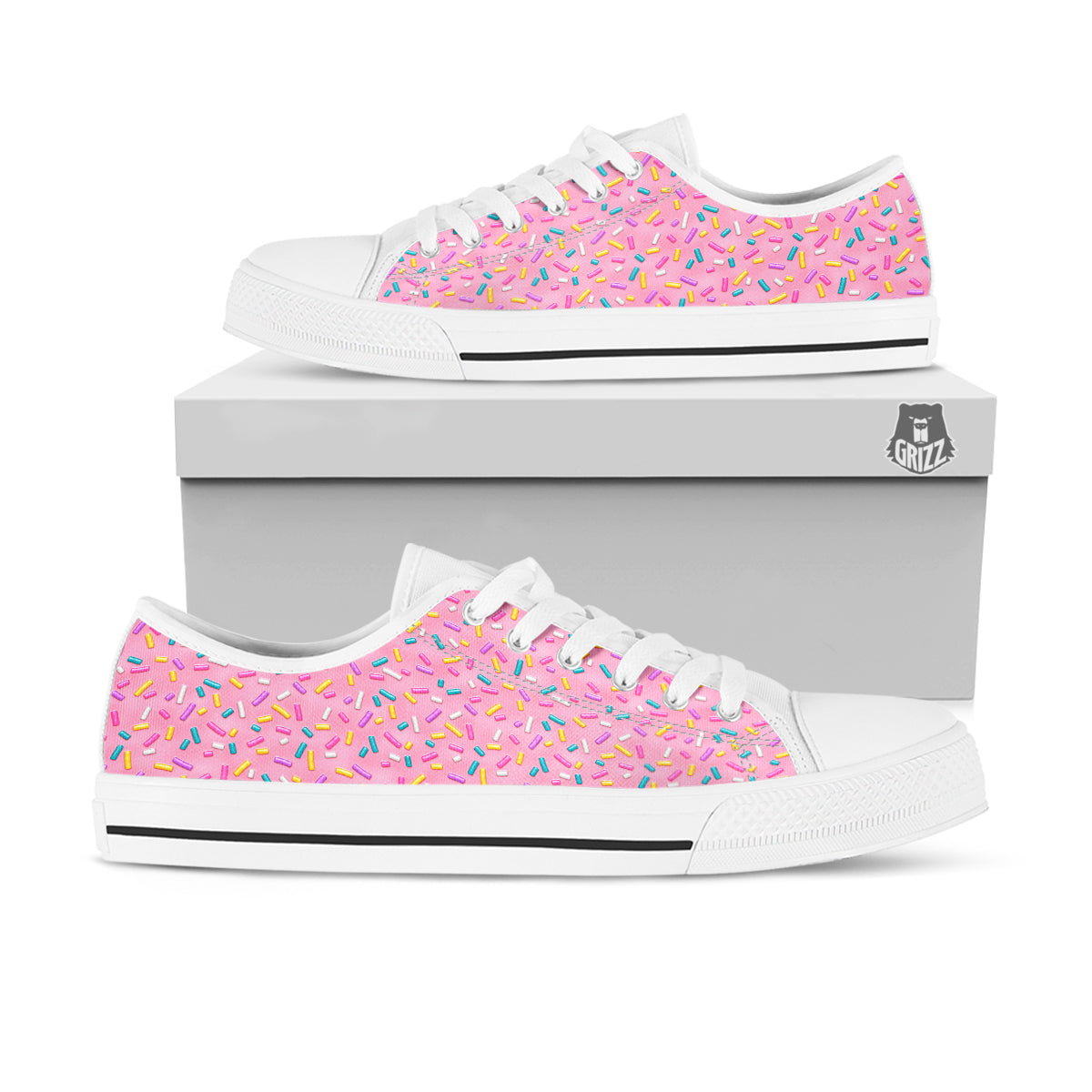 Candy Sprinkles Sweet Pink Print Pattern White Low Top Shoes-grizzshop