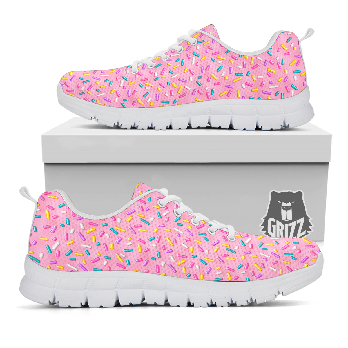 Candy Sprinkles Sweet Pink Print Pattern White Sneaker-grizzshop