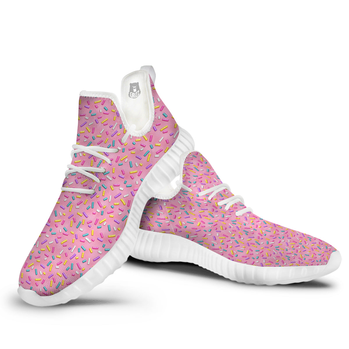 Candy Sprinkles Sweet Pink Print Pattern White Walking Shoes-grizzshop