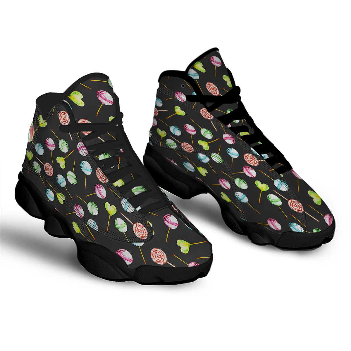 Candy Sweet Print Pattern Black Basketball Shoes-grizzshop