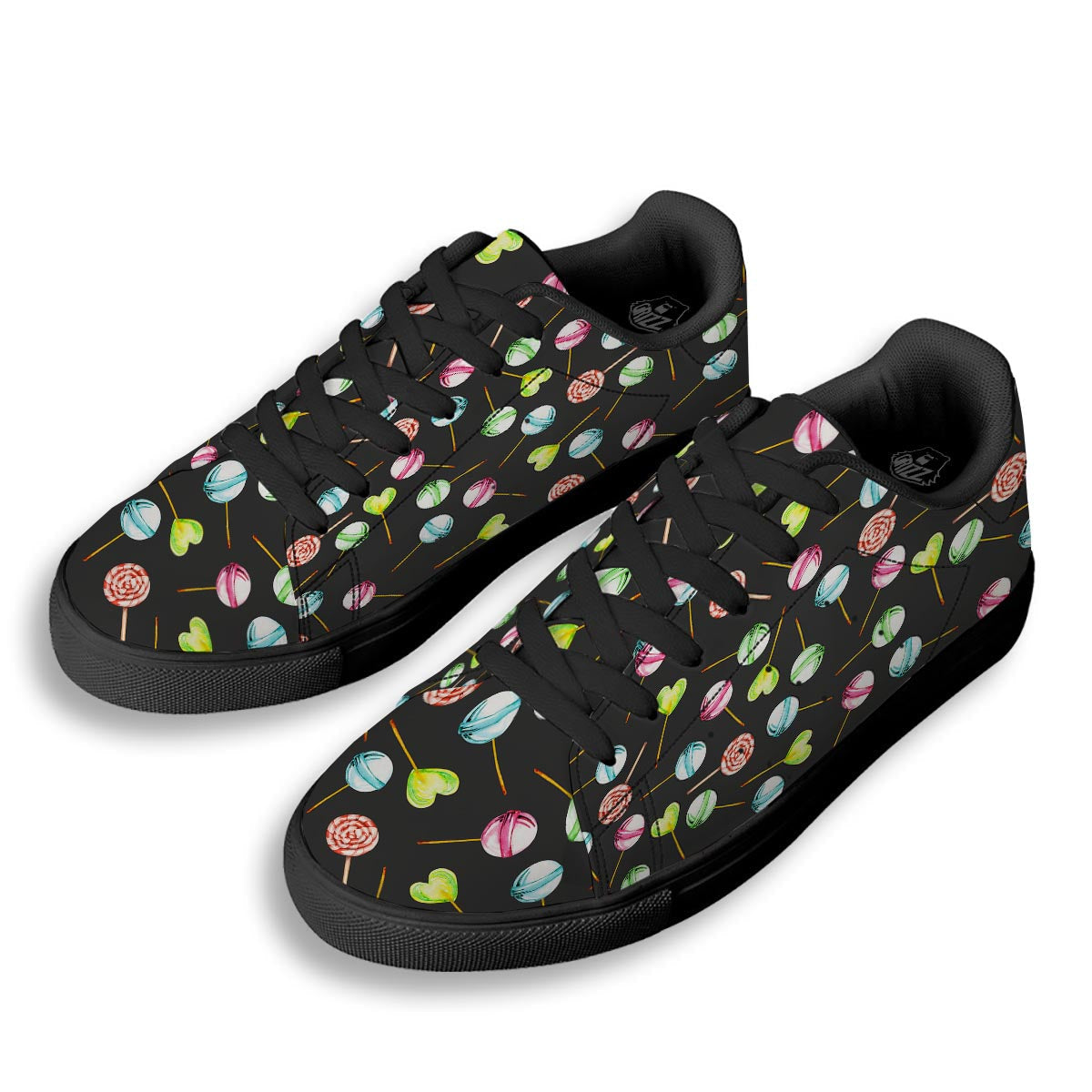 Candy Sweet Print Pattern Black Low Top Sneakers-grizzshop