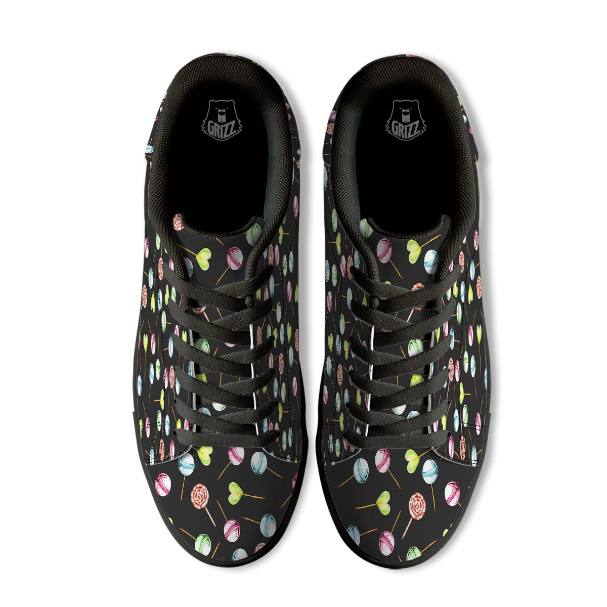 Candy Sweet Print Pattern Black Low Top Sneakers-grizzshop