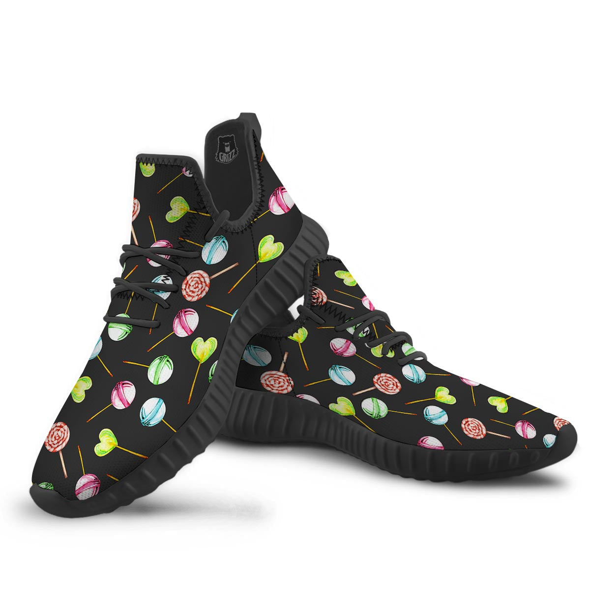 Candy Sweet Print Pattern Black Walking Shoes-grizzshop