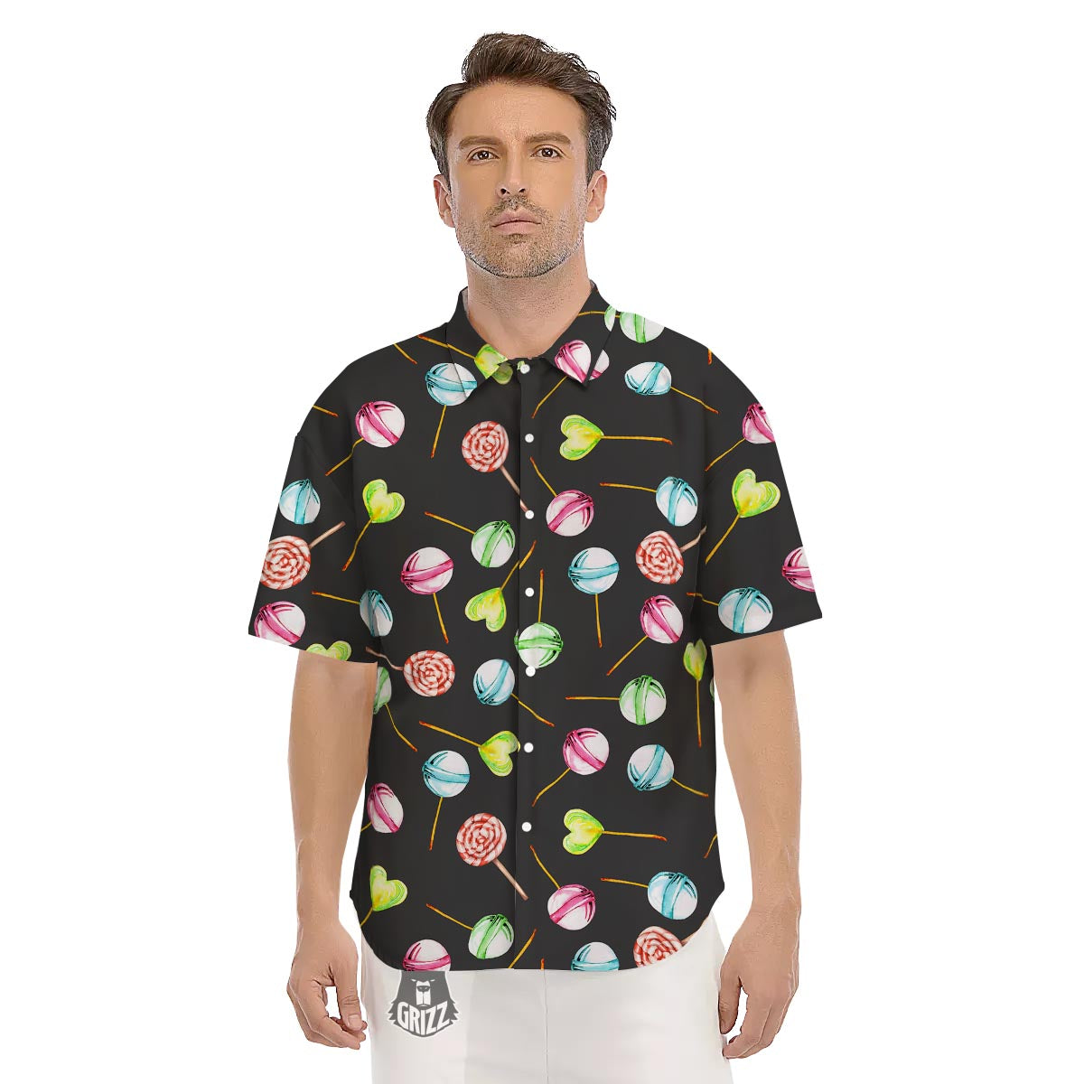 Candy Sweet Print Pattern Men's Short Sleeve Shirts-grizzshop