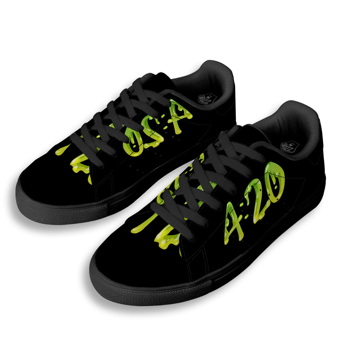 Cannabis Day 420 Print Black Low Top Sneakers-grizzshop