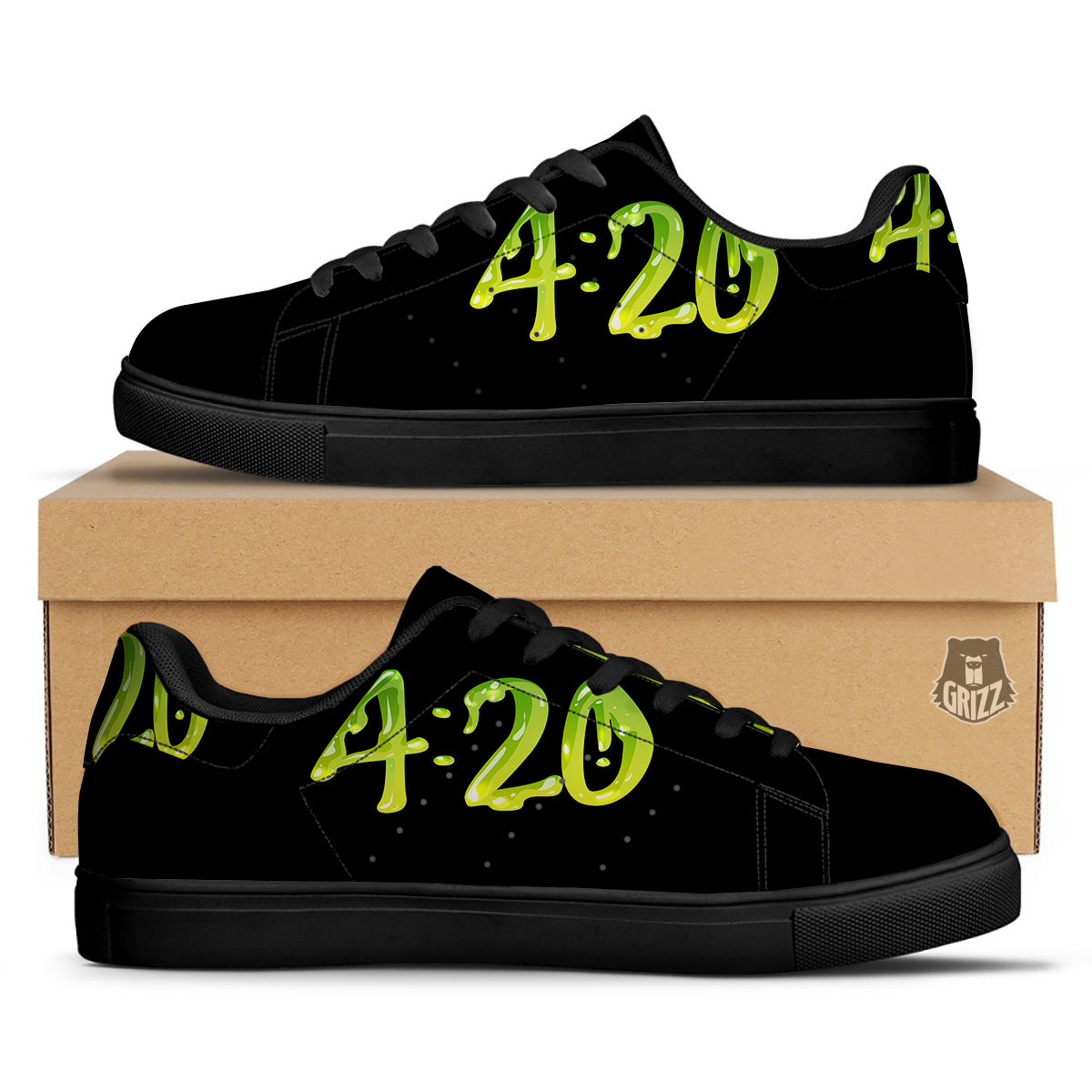 Cannabis Day 420 Print Black Low Top Sneakers-grizzshop