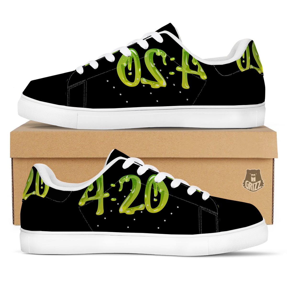 Cannabis Day 420 Print White Low Top Sneakers-grizzshop