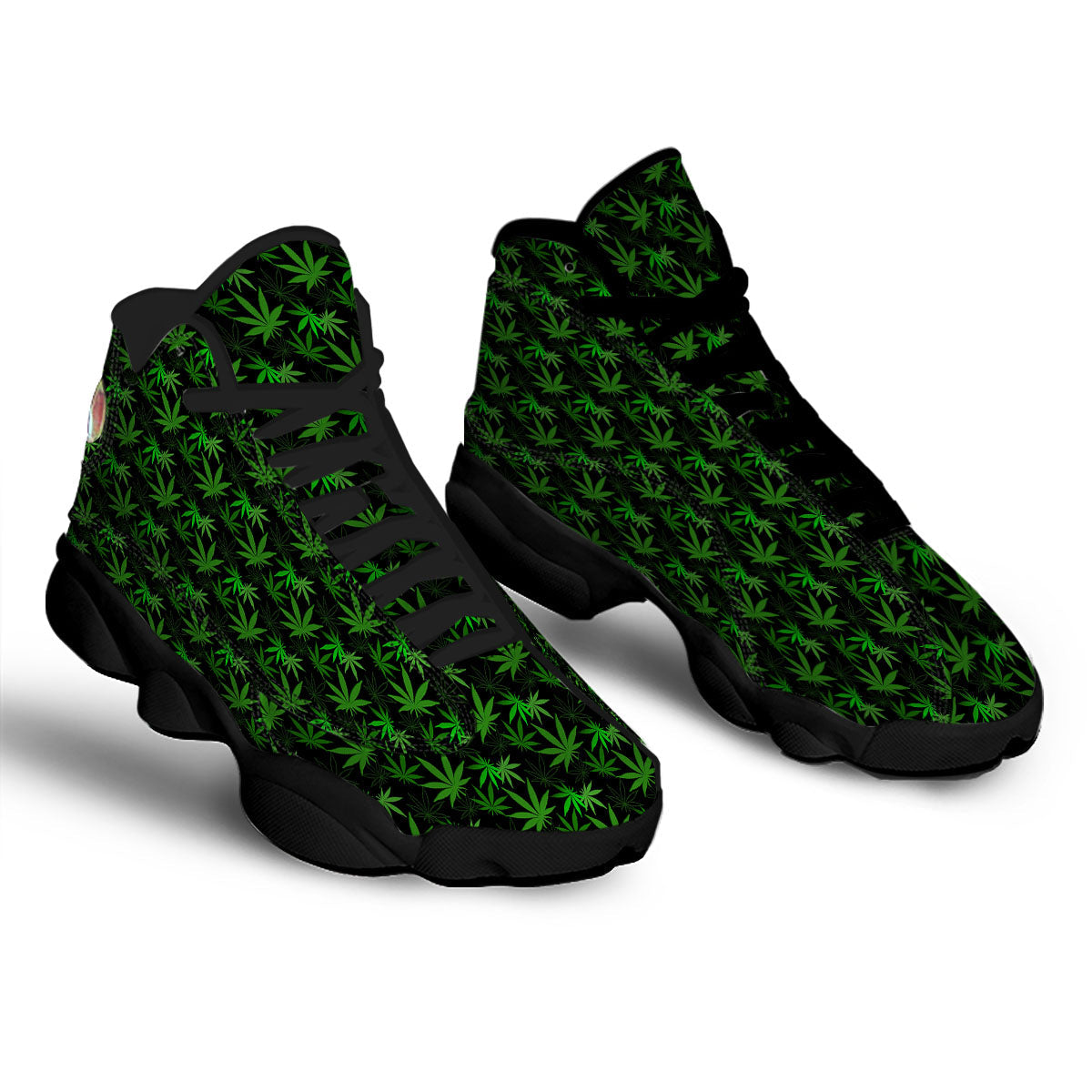 Cannabis Leaf Black And Green Print Black Basketball Shoes-grizzshop
