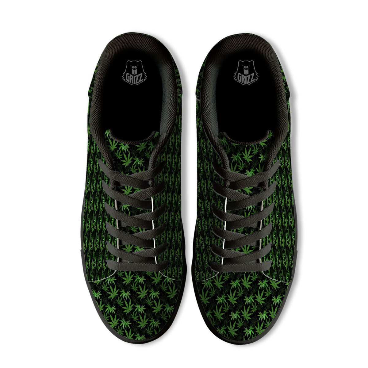 Cannabis Leaf Black And Green Print Black Low Top Sneakers-grizzshop