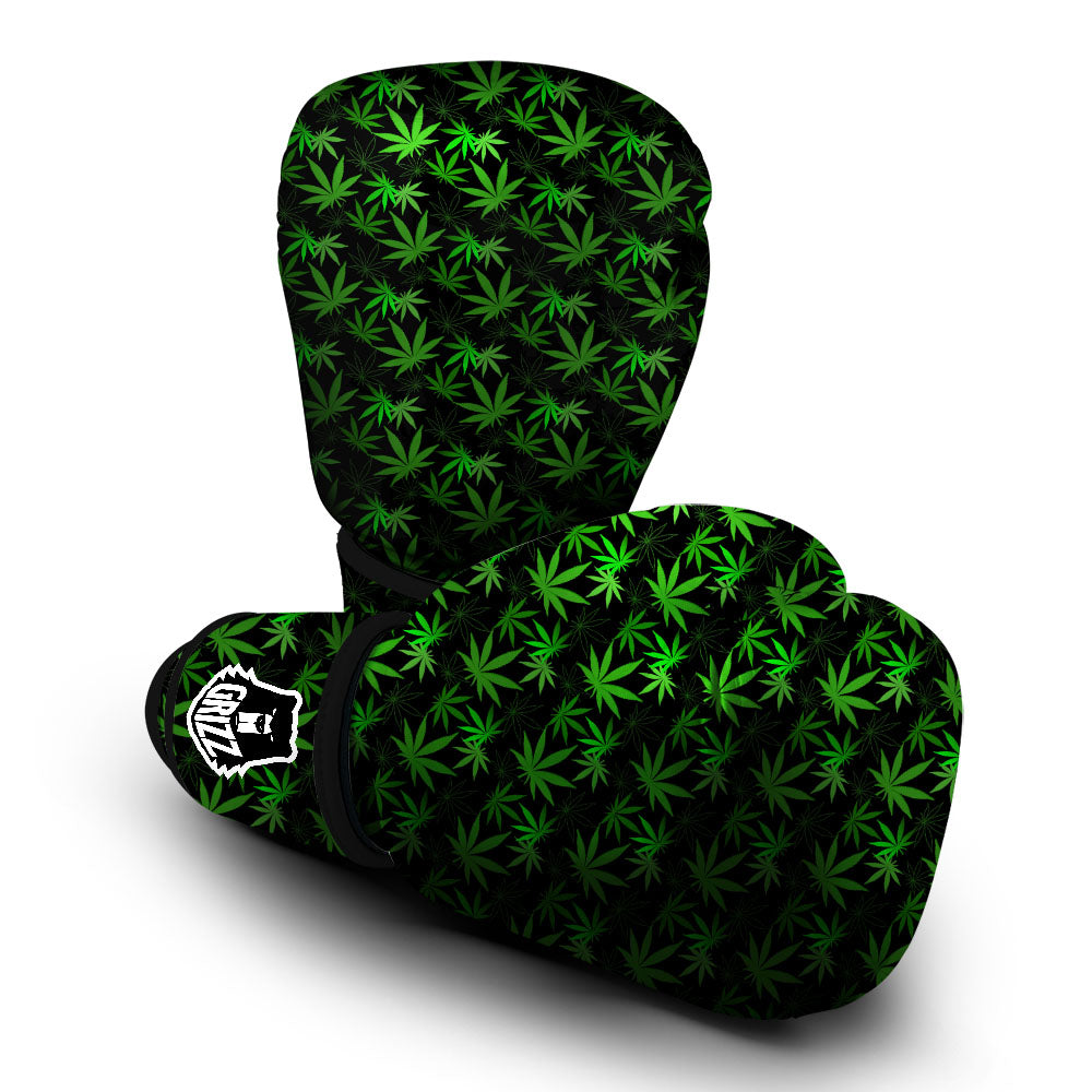 Cannabis Leaf Black And Green Print Boxing Gloves-grizzshop