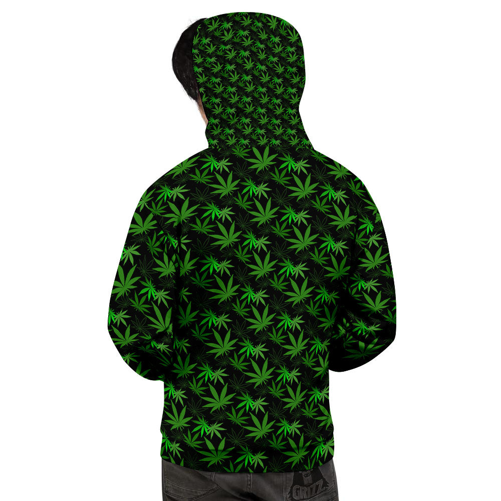 Cannabis Leaf Black And Green Print Men's Hoodie-grizzshop