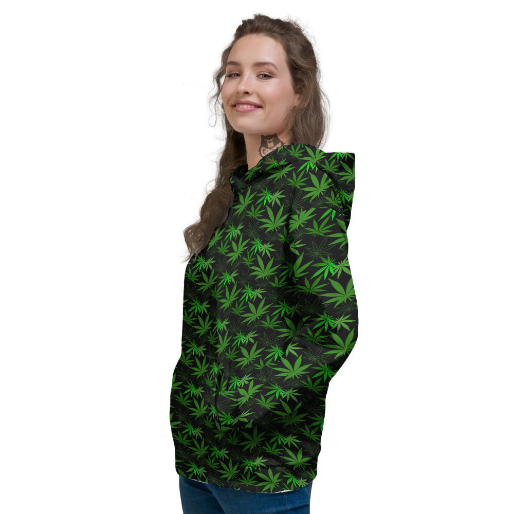 Cannabis Leaf Black And Green Print Women's Hoodie-grizzshop